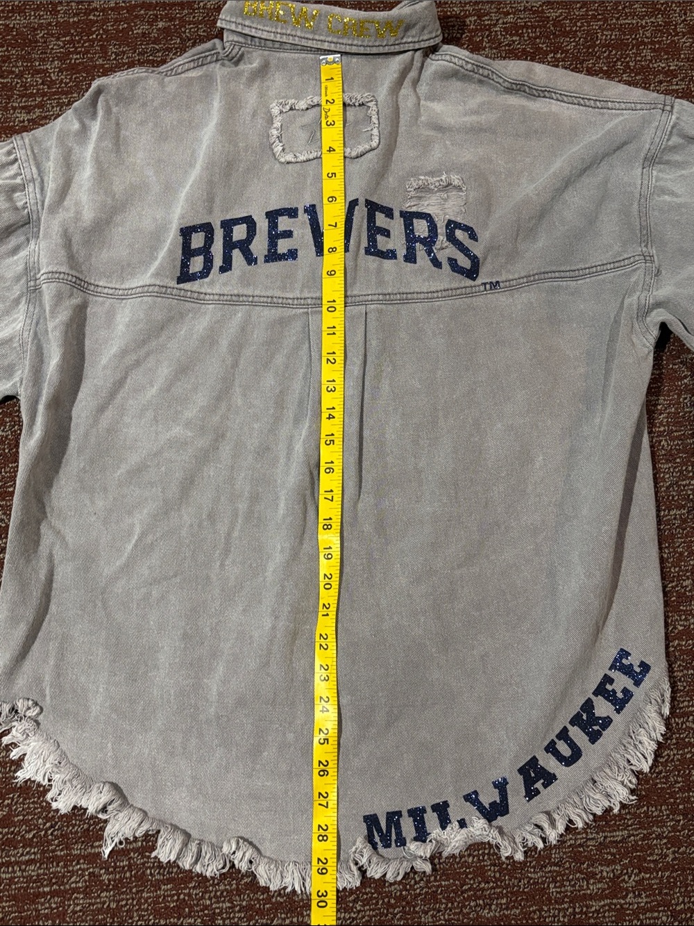 Tiny Turnip Milwaukee brewers sparkle slouchy distressed frayed button down S - Picture 14 of 15